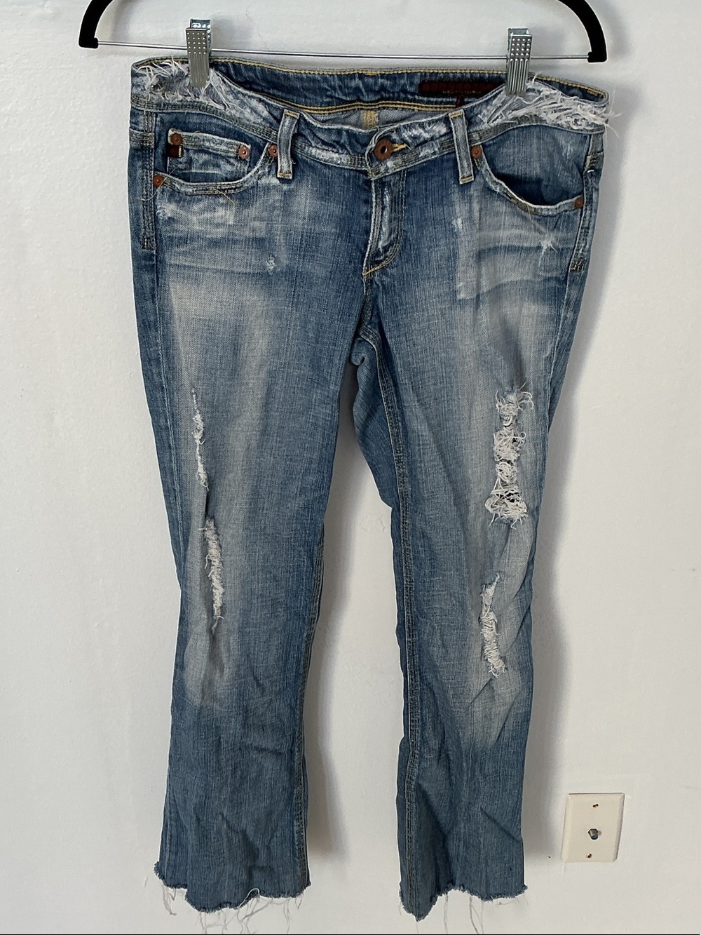Ag Adriano Goldschmied Light Blue Distressed Straight Leg Jeans